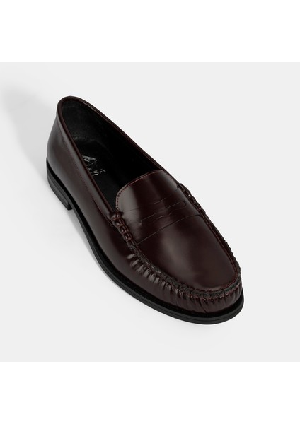 Kadın Bordo Klasik Deri Loafer indirimleri