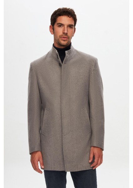 Ds Damat Regular Fit Gri Hakim Yaka Kaşe Kaban 5HF08ORT10002