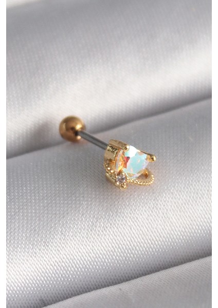 Bfs 316L Çelik Gold Renk Zirkon Taşlı Kalp Tragus Piercing