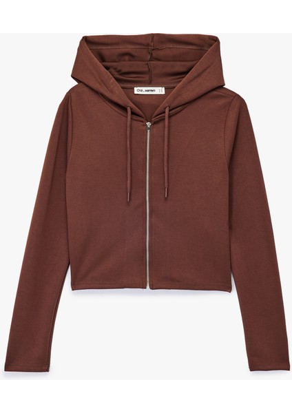 Kapüşonlu Fermuarlı Uzun Kollu Modal Karışımlı Crop Sweatshirt modelleri