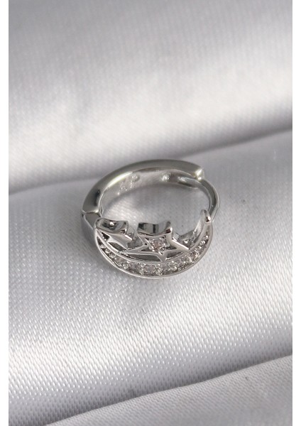 Bfs 316L Çelik Gümüş Renk Zirkon Taşlı Ay Yıldız Model Tragus Piercing