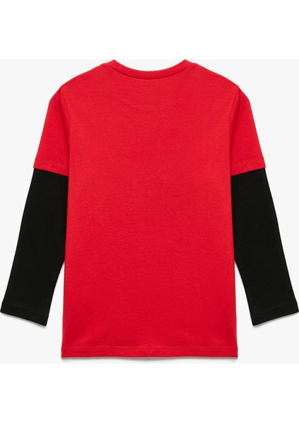 Dinozor Baskılı Uzun Kollu Pamuklu Bisiklet Yaka Tişört fiyatları