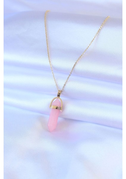 Bfs 316L Çelik Gold Renk Kristal Pembe Taş Model Kadın Kolye fiyatları