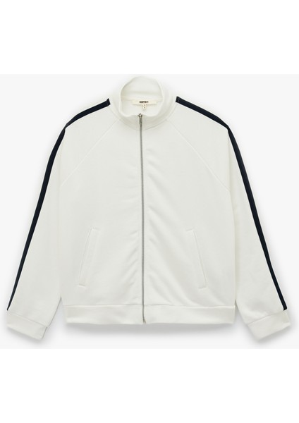 Üç Iplik Şerit Detaylı Uzun Kollu Dik Yaka Fermuarlı Sweatshirt