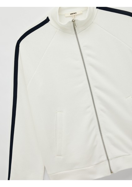 Üç Iplik Şerit Detaylı Uzun Kollu Dik Yaka Fermuarlı Sweatshirt modelleri