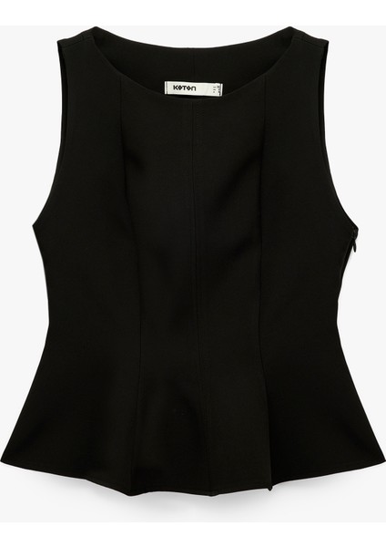 Bisiklet Yaka Kolsuz Peplum Bluz