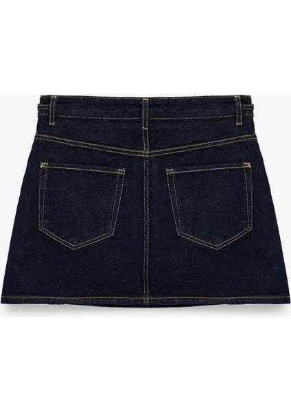 Kemer Detaylı A Kesim Mini Denim Etek fiyatları