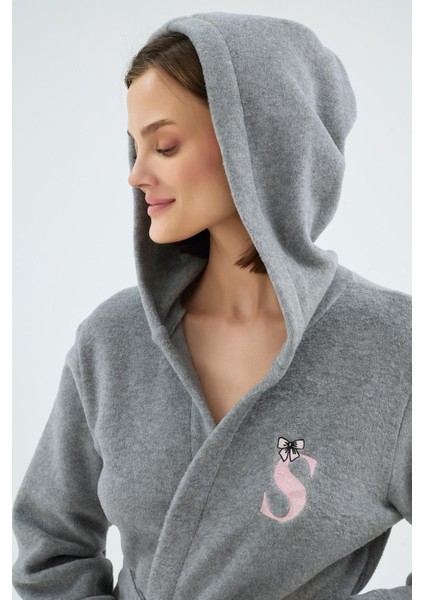 Kadın Kapüşonlu Kuşaklı Polar Gri Sabahlık C4T9N071 modelleri