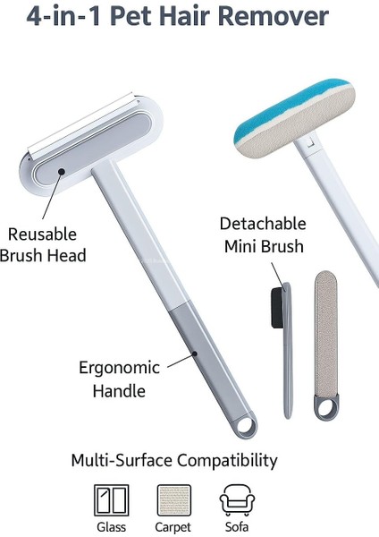 4 In 1 Evcil Hayvan Kedi Köpek Mobilya Halı Için Tüy Temizleme Fırçası Uzun Saplı Ergonomik Çok Amaçlı indirimleri