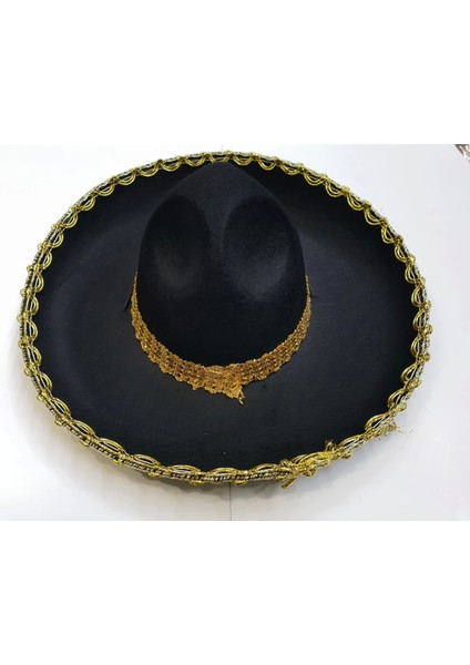 Altın Renk Şeritli Meksika Mariachi Latin Şapkası 55 cm Çocuk fırsatları