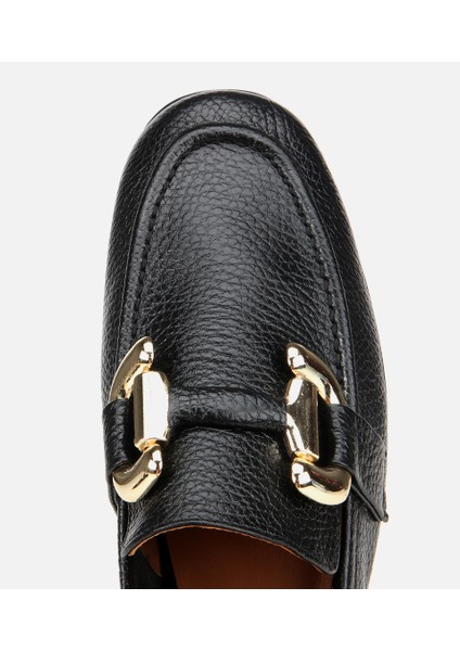 01AYH312390A100 KADIN Deri Siyah Tokalı Klasik Loafer