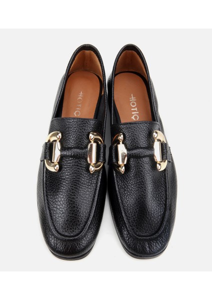 01AYH312390A100 KADIN Deri Siyah Tokalı Klasik Loafer