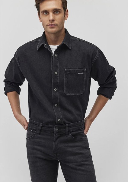 Aidan Mavi Black Antrasit Jean Gömlek 0210588-85622