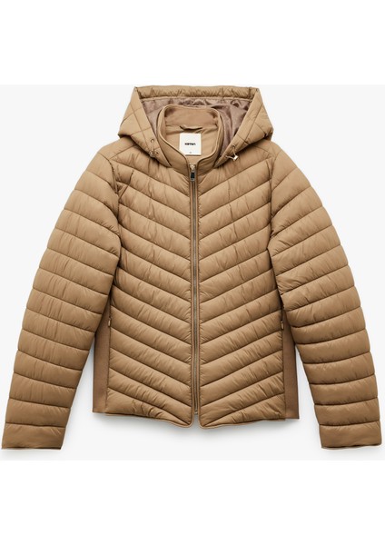 Uzun Kollu Cepli Fermuarlı Su Itici Kapüşonlu Şişme Mont fırsatları