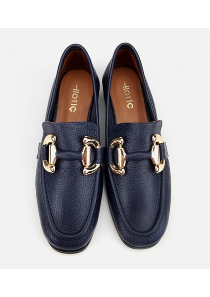 01AYH312390A680 KADIN Deri Lacivert Tokalı Klasik Loafer