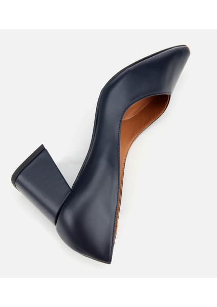 01AYH312470A680 KADIN Deri Lacivert Kalın Topuklu Ayakkabı