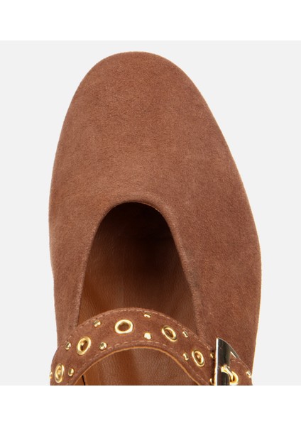 01AYH312450A410 KADIN Süet Deri Açık Kahverengi Mary Jane Kemerli Babet