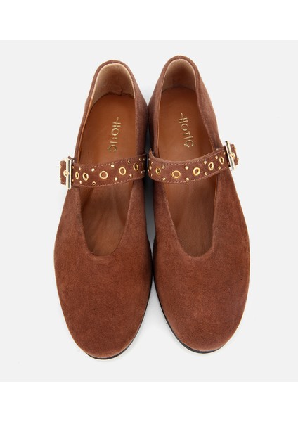 01AYH312450A410 KADIN Süet Deri Açık Kahverengi Mary Jane Kemerli Babet