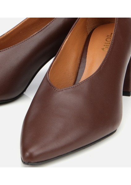 01AYH312560A480 KADIN Deri Kahverengi Kalın Topuklu Ayakkabı