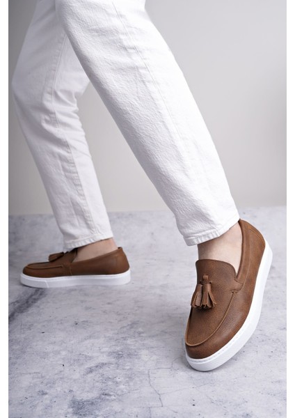 ET153 Bloom Bağcıksız Püsküllü Cilt Erkek Günlük Spor Klasik Ayakkabı Bt - Taba