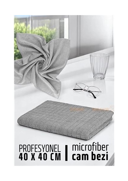 Bfs Çift Yüzeyli Profesyonel Microfiber Cam Bezi - Yüksek Kalite Temizlik Bezi 40 x 40 cm