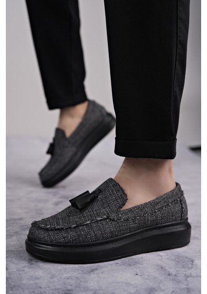 ET154 Blaze Bağcıksız Püsküllü Keten Erkek Günlük Spor Klasik Ayakkabı St - Gri