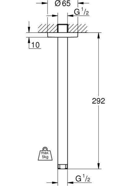 Yuvarlak Aynalı Duş Başlığı Uzatma Kolu 292 mm Tavandan Iniş modelleri