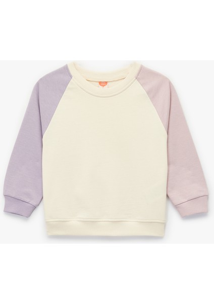 Bisiklet Yaka Uzun Kollu Şardonlu Pamuklu Sweatshirt