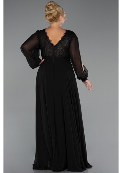 Uzun Kol V Yaka Şifon Büyük Beden Abiye ABU5276 fiyatları