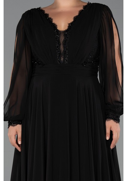 Uzun Kol V Yaka Şifon Büyük Beden Abiye ABU5276 modelleri