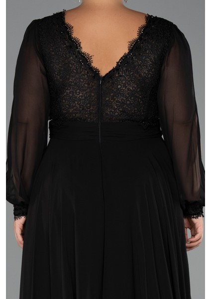 Uzun Kol V Yaka Şifon Büyük Beden Abiye ABU5276 fırsatları