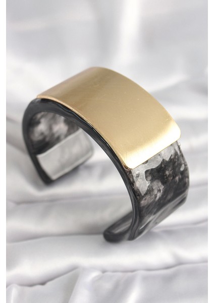 Bfs Siyah Mermer Desen Akrilik Plastik Gol Dikdörtgen Plaka Model Vingtage Kadın Bilezik