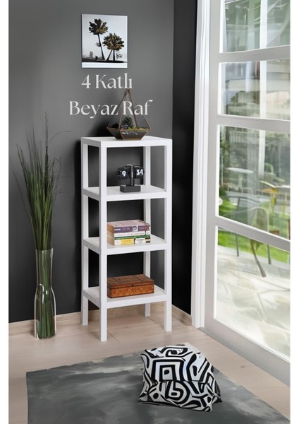 4 Katlı Beyaz Raf Kitaplık & Banyo Düzenleyicisi 100 cm