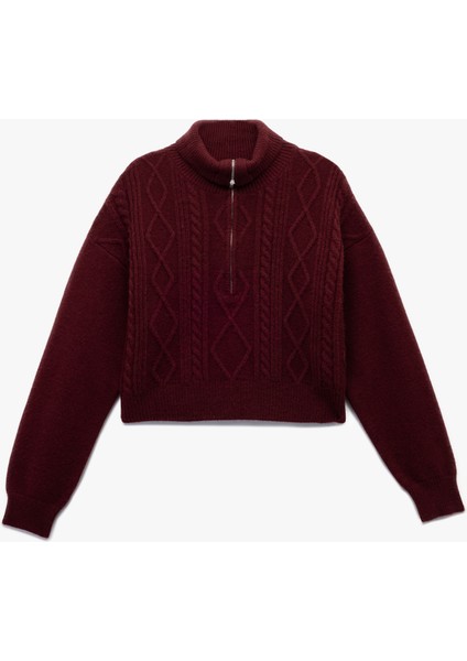 Yarım Fermuarlı Yaka Uzun Kollu Saç Örgü Dokulu Triko Kazak fırsatları