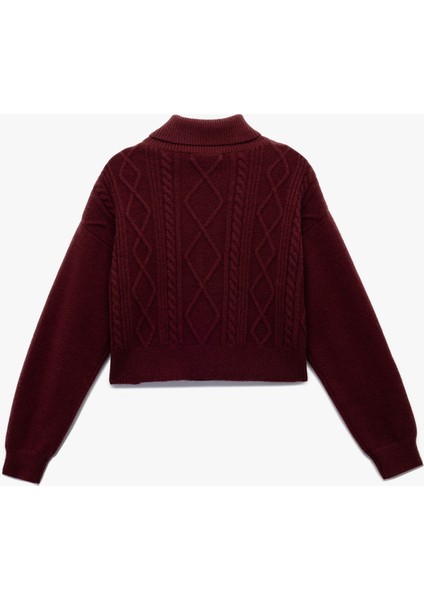Yarım Fermuarlı Yaka Uzun Kollu Saç Örgü Dokulu Triko Kazak indirimleri
