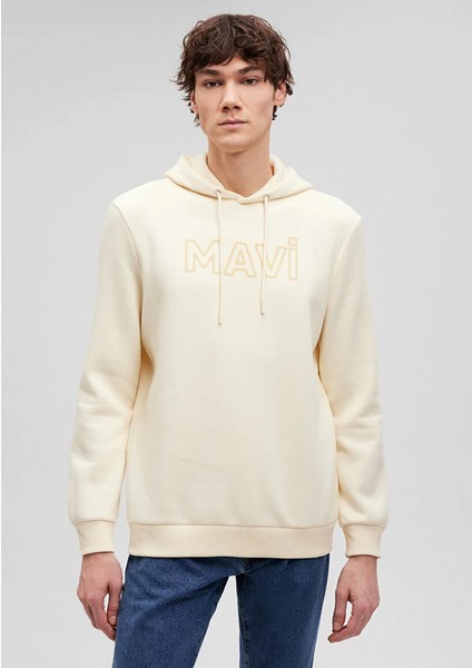 Mavi Logo Baskılı Kapüşonlu Bej Sweatshirt 0610941-70055