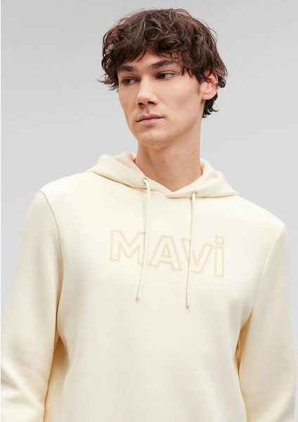Mavi Logo Baskılı Kapüşonlu Bej Sweatshirt 0610941-70055