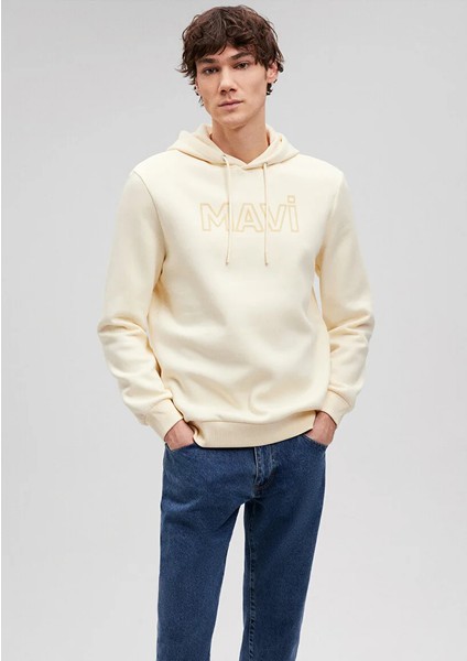 Mavi Logo Baskılı Kapüşonlu Bej Sweatshirt 0610941-70055