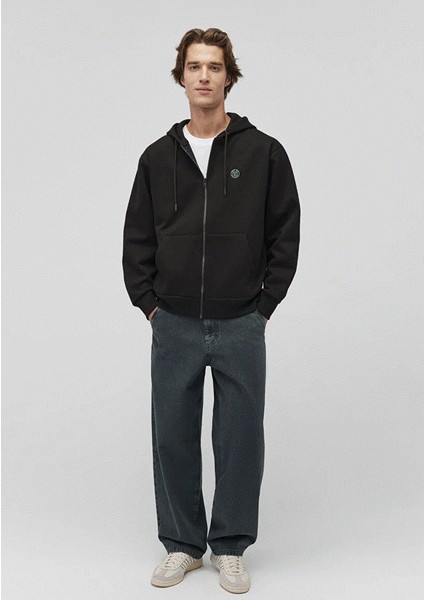 Logolu Kapüşonlu Fermuarlı Siyah Sweatshirt 066979-900