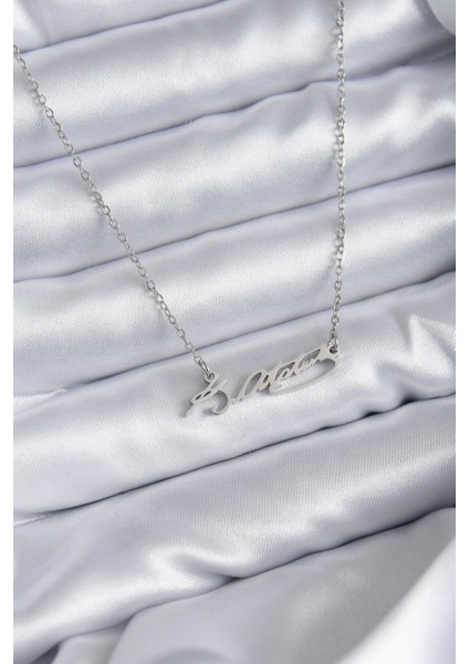 Bfs 316L Çelik Zincir Gümüş Renk Atatürk Imza Figür Kadın Kolye