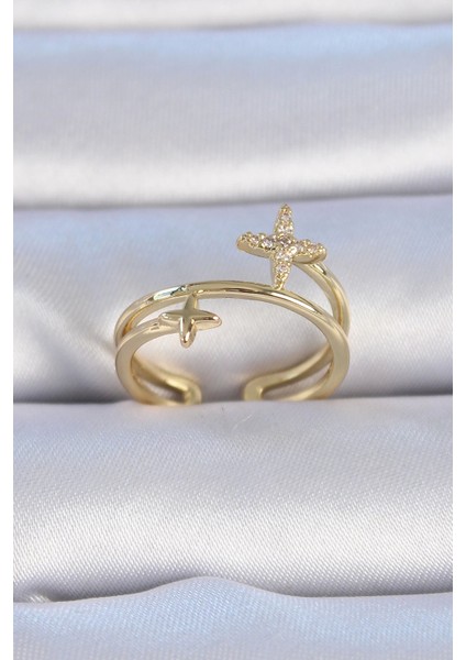 Bfs Pirinç Gold Renk Zirkon Taşlı Yıldız Model Kadın Yüzük