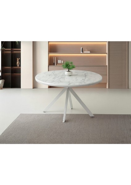 Ahşap Yuvarlak Açılır Büyüyen Yemek Masası Beyaz Mermer Desen 70X120CM Sadece Masa Fiyatıdır