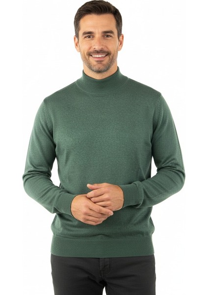 Erkek Kazak Balıkçı Yaka Yün Tarzı Dokuma Klasik Model Tam Kalıp