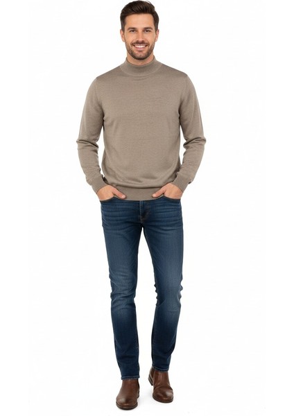 Erkek Kazak Balıkçı Yaka Yün Tarzı Dokuma Klasik Model Tam Kalıp