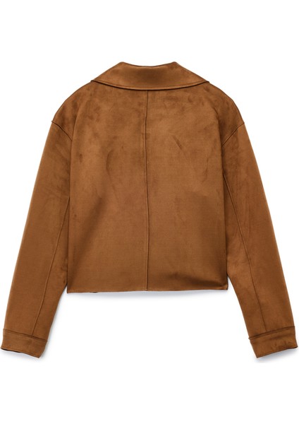 Klasik Gömlek Yaka Düğmeli Cepli Uzun Kollu Crop Suni Süet Ceket fırsatları