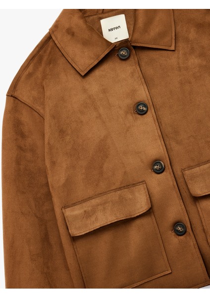 Klasik Gömlek Yaka Düğmeli Cepli Uzun Kollu Crop Suni Süet Ceket indirimleri