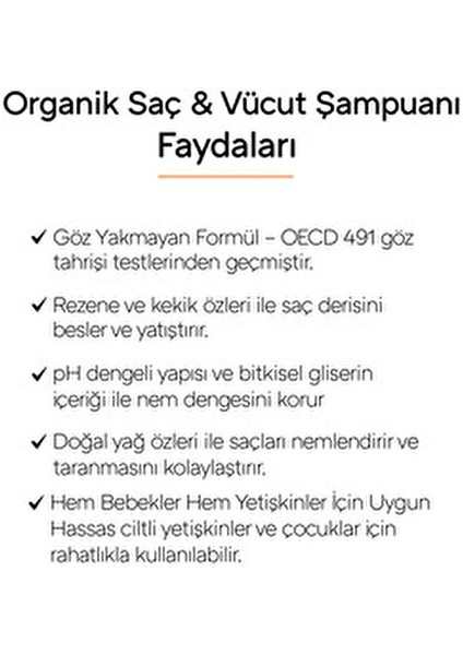Organik Bebek & Çocuk Saç, Vücut Şampuanı (400 ml) - Ph Dengeli, Konak Önleyici modelleri