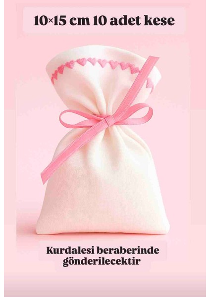10 Adet 10×15 cm Nakışlı Ham Bez Beyaz Renk Kese Çok Amaçlı Bez Poşet