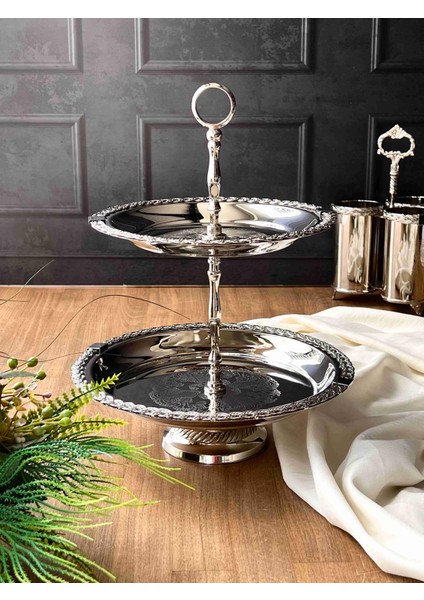 Halat Desenli 2 Katlı Metal Ikramlık ve Sunum Standı – 26X26X26 cm