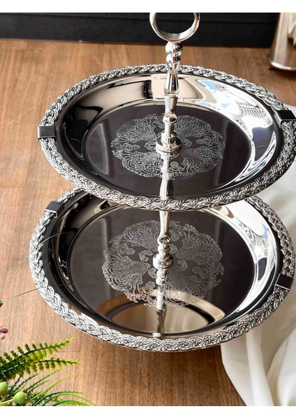 Halat Desenli 2 Katlı Metal Ikramlık ve Sunum Standı – 26X26X26 cm modelleri
